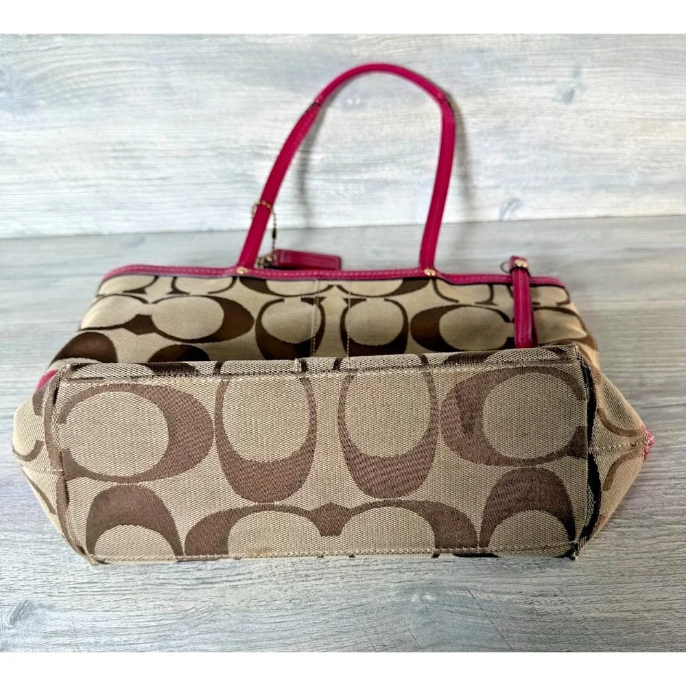 Coach Signature Stripe Canvas Leather Tote Handbag No#CO868-2429 Khaki Pink Y2K - Picture 8 of 11